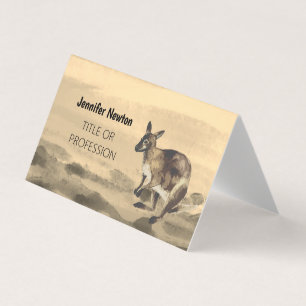 Cartão De Visita Wallaby pintado com tons de sepia de aquarela