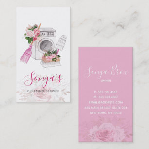 Cartão De Visita Washer Floral Watercolor do Serviço de Limpeza