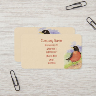 Cartão De Visita Watercolor American Robin Garden Bird Art