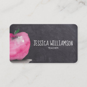 Cartão De Visita Watercolor APPLE no Chalkboard Modern Teacher