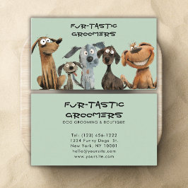 Cartão De Visita Watercolor Crazy Puppy Dog Groomers Boutique