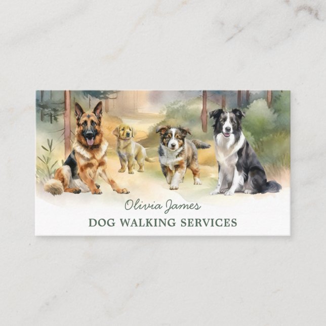 Cartão De Visita Watercolor Dog Walker Pet Sitting (Frente)