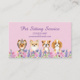Cartão De Visita Watercolor Floral Dog Pet Sitting Grooming Service