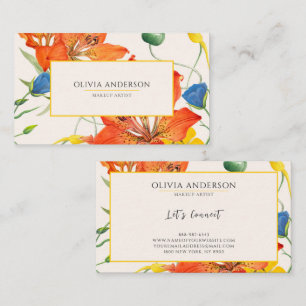 Cartão De Visita Watercolor Floral Laranja Amarelo Amarelo Moderno