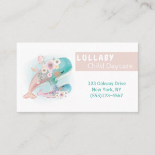 Cartão De Visita Watercolor Floral Whales Child Daycare Service
