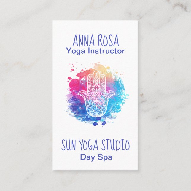 Cartão De Visita *~* Watercolor Hamsa Hand Yoga Spa (Frente)