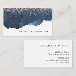 Cartão De Visita Watercolor Indigo Blue Abstrato Glitter Artístico