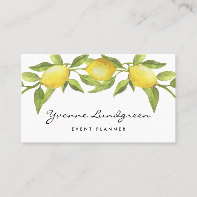 Cartão De Visita Watercolor Lemon Greenery Garland (Frente)