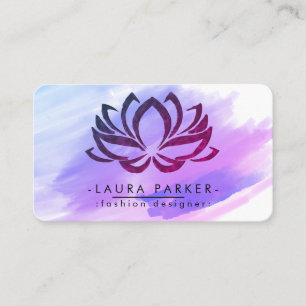 Cartão De Visita Watercolor Lotus Fllower Pink Purple Splatter Yoga