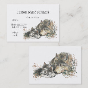 Cartão De Visita Watercolor Madre ou Padre Wolf com Cubs