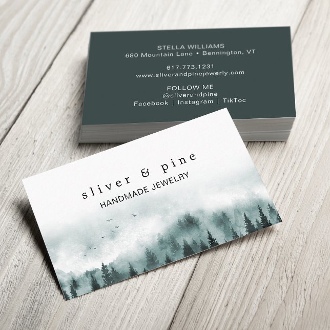 Cartão De Visita Watercolor Misty Mountain (Watercolor Misty Mountain Business Card)