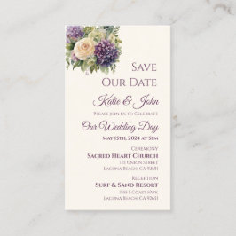 Cartão De Visita Watercolor Purple Buquê-Casamento Salve a Data-