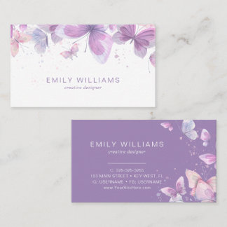 Cartão De Visita Watercolor Purple Butterflies Business Card