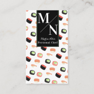 Cartão De Visita Watercolor Sushi Asiático Chef Cook Homemade Comid