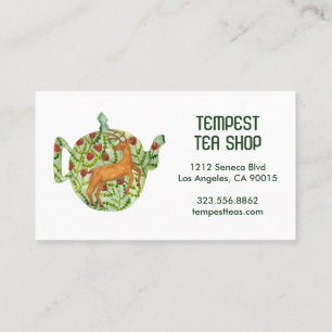 Cartão De Visita Watercolor Teapot Deer Floral Tea Comprar Café Her