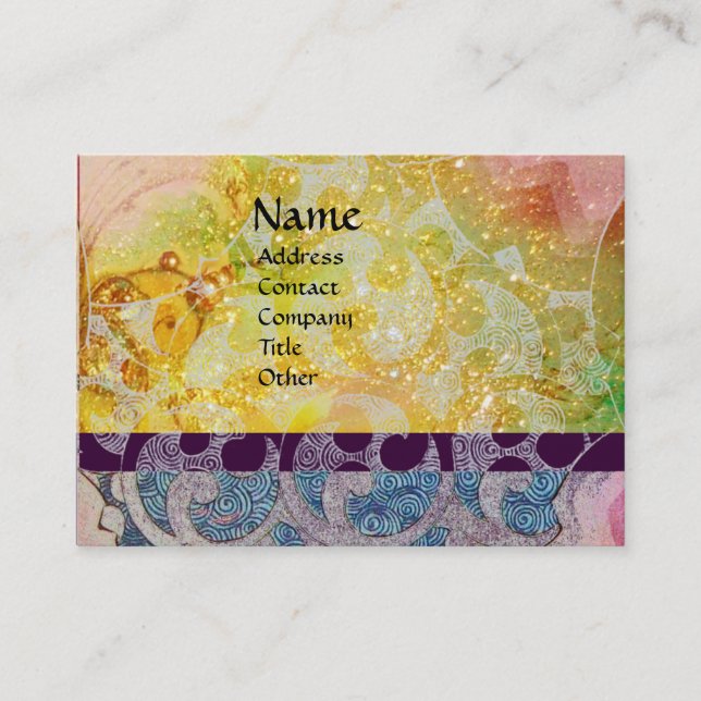 Cartão De Visita WAVES brilhante, vibrante, amarelo, azul brilha (Frente)