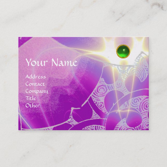 Cartão De Visita WAVES EMERALD MONOGRAM, verde claro e roxo (Frente)