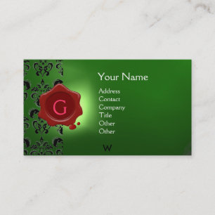 Cartão De Visita WAX SEAL DAMASK MONOGRAMA verde