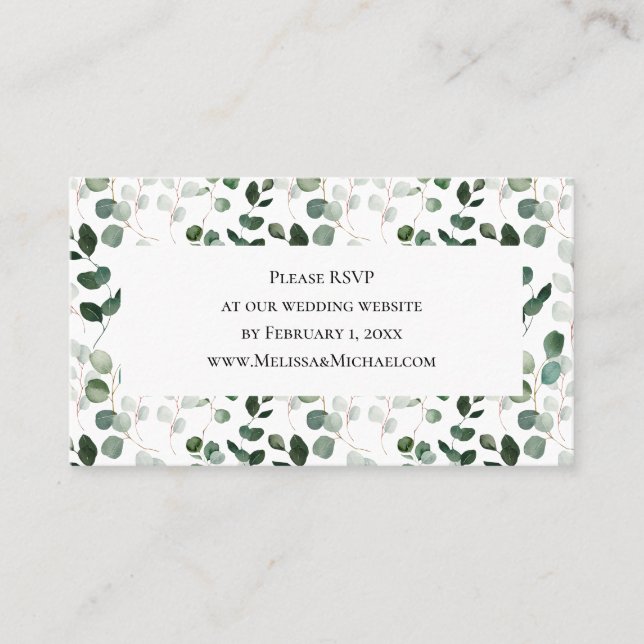 Cartão De Visita Website de Casamento Greenery Botânico RSVP (Frente)