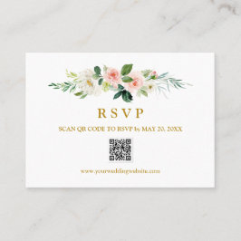 Cartão De Visita WEDDING DE CÓDIGO QR RSVP Dourado de Blush Blush