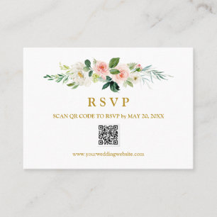 Cartão De Visita WEDDING DE CÓDIGO QR RSVP Dourado de Blush Blush