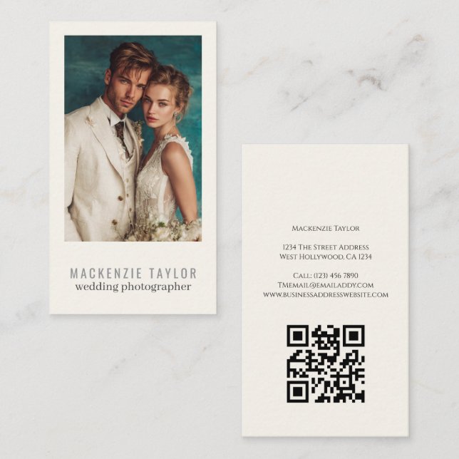 Cartão De Visita Wedding Photographer Photo Personalized QR Code (Frente/Verso)