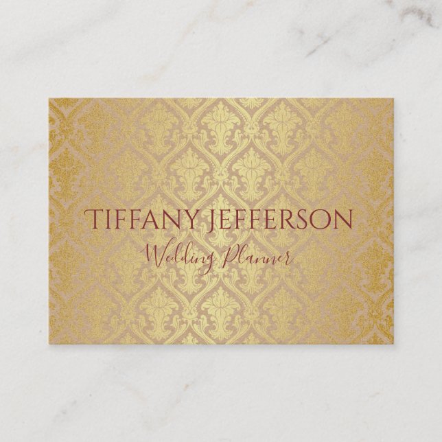 Cartão De Visita Wedding Planner Dourado Damask (Frente)