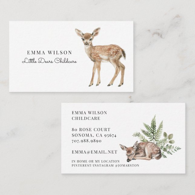 Cartão De Visita Whimsical Deer Childcare Business Card (Frente/Verso)