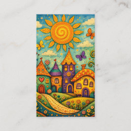 Cartão De Visita Whimsical Fairy Tale Village Colorful Canvas Art