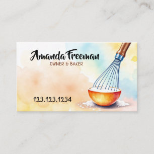 Cartão De Visita Whisk com Aquarela e Baker Misturador de Bowl
