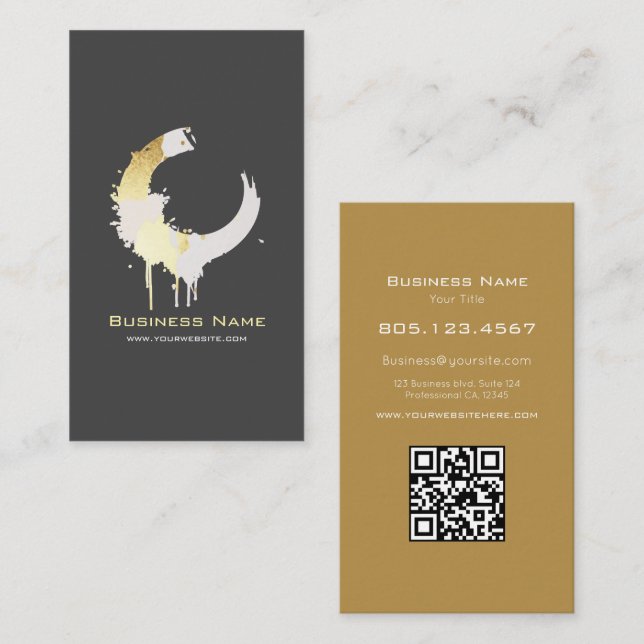 Cartão De Visita White and Gold Paint Swirl Design – Custom (Frente/Verso)