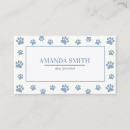 Cartão De Visita White & Blue Paw Prints Dog Groomer Business Card