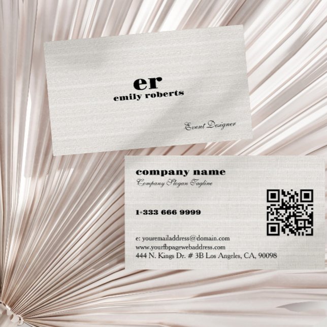 Cartão De Visita White Burlap Linen QR Code Business Card (Criador carregado)
