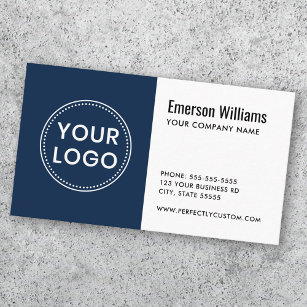 Cartão De Visita White dark blue custom logo modern minimalist