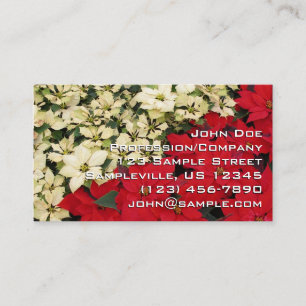 Cartão De Visita White e Red Poinsettias I Feriado Floral
