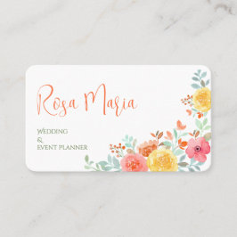 Cartão De Visita White Feminine Watercolor Floral Event Planner