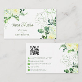 Cartão De Visita White Feminine Watercolor Floral Event Planner