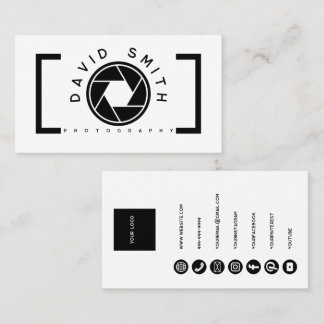 Cartão De Visita White Minimalist Camera Photographer Business Card