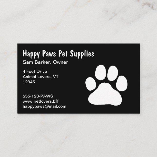 Cartão De Visita White Paw Print em Preto - (Texto Personalizado e  (Frente)