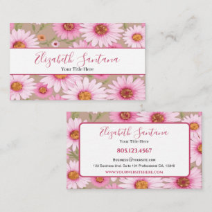 Cartão De Visita White Pink Daisy Floral