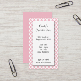 Cartão De Visita White Polka Dots on Pink Editable Business Card