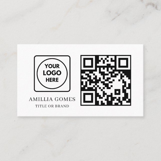 Cartão De Visita White QR Code | Modern Minimal Custom Contact  (Frente)