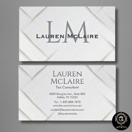 Cartão De Visita White Sparkle & Gold Accent Monogram Business Card