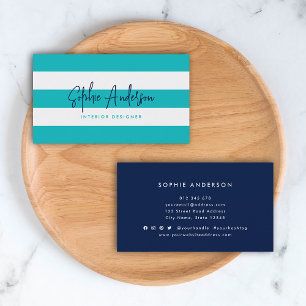 Cartão De Visita White Strips e Script Moderno de Cor Personalizada