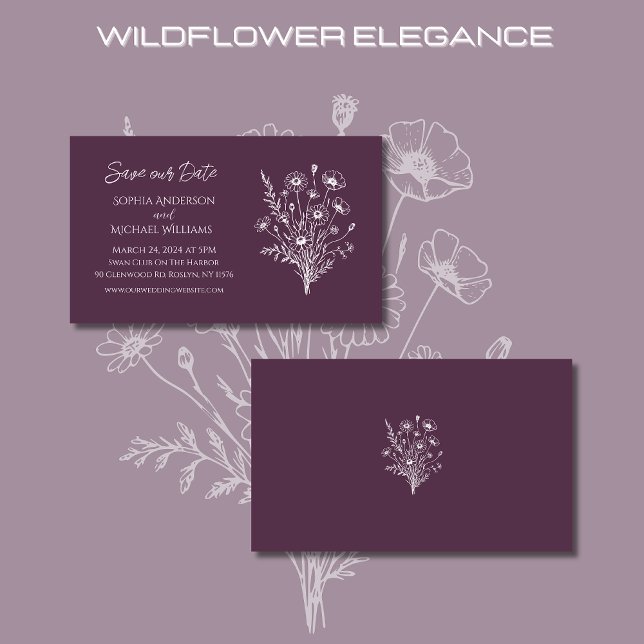 Cartão De Visita Wildflower Elegance Wedding-Save Date- (Wildflower Elegance Wedding Save Our Date- Purple-Rustic, Bohemian, Country)
