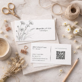 Cartão De Visita Wildflower Illustration with QR Code Business Card