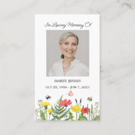 Cartão De Visita Wildflower Memorial Photo Funeral Prayer Card