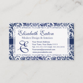 Cartão De Visita William Morris azul e branco elegante floral