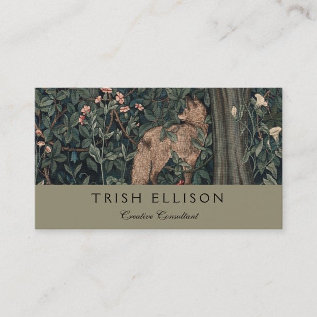 Cartão De Visita William Morris Greenery Fox Willife (Frente)
