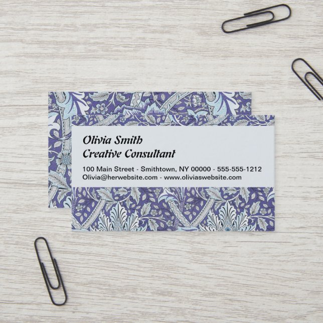 Cartão De Visita William Morris Windrush Padrão Floral Azul (Frente/Verso In Situ)